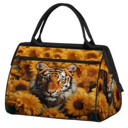 Cool Tiger Sonnenblumen Feld Turnbeutel für Damen Herren, Reise Sport Duffel Bag mit Trolleyhülle, wasserdichte Sport Gym Bag Weekender Übernachtung Tasche Carry On Tote Bag für Reisen Gym Sport, von cfpolar