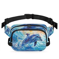 Delfine Leaping Out Sea Painting Fanny Pack for Men Women, Waterproof Travel Square Waist Bag Pack, Crossbody Chest Belt Bum Sling Shoulder Bag Purse for Travel Hiking Cycling Running, Multi103, von cfpolar