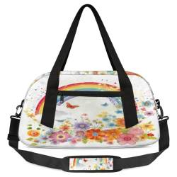 Doodle Kinder-Reisetasche mit Regenbogen-Blumen und Schmetterlingen, leicht, wasserabweisend, faltbar, Sporttasche, Wochenendtasche, Übernachtung, Handgepäcktasche für Schule, Praxis, Reisen, Jungen von cfpolar