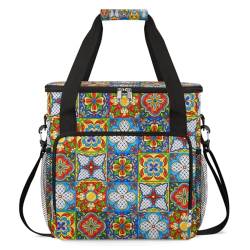 Ethnische mexikanische bunte Blumen Plaid Kaffeemaschine Tragetasche, wasserdichte Kaffeemaschine Reise Lagerung Tote Tasche, Tragbare Kaffee Brewer Organizer Schutzhülle Fall für Einzelserve von cfpolar