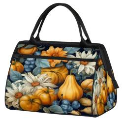 Fall Pumpkins Sunfowers Turnbeutel für Damen Herren, Reise Sport Duffel Bag mit Trolleyhülle, wasserdichte Sport Gym Bag Weekender Übernachtungstasche Carry On Tragetasche für Reisen Gym Sport, Herbst von cfpolar