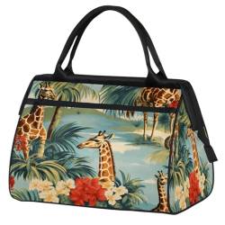 Giraffe Kokosnussbaum Blumen Turnbeutel für Damen Herren, Reise Sport Duffel Bag mit Trolleyhülle, wasserdichte Sport Gym Bag Weekender Übernachtung Tasche Carry On Tote Bag für Gym Sport Reisen, von cfpolar