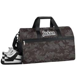 Grüne Tarnung Camo Personalisierte Turnbeutel für Jungen Männer, Personalisierte Benutzerdefinierte Sport Reise Duffle Bag Kundenspezifische Tanztasche Weekender Übernachtung Tasche, Tarnung von cfpolar