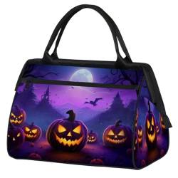 Halloween Kürbis Fledermäuse Mond Turnbeutel für Damen Herren, Reise Sport Duffel Bag mit Trolleyhülle, wasserdichte Sport Gym Bag Weekender Übernachtung Tasche Carry On Tote Bag für Reisen Gym Sport, von cfpolar