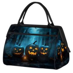 Halloween Kürbisse Fledermäuse Wald Turnbeutel für Damen Herren, Reise Sport Duffel Bag mit Trolleyhülle, wasserdichte Sport Gym Bag Weekender Übernachtung Tasche Carry On Tote Bag für Reisen Gym von cfpolar