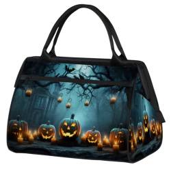 Halloween Kürbisse Fledermaus Kerze Baum Turnbeutel für Damen Herren, Reise Sport Duffel Bag mit Trolleyhülle, wasserdichte Sport Gym Bag Weekender Übernachtung Tasche Carry On Tote Bag für Reisen Gym von cfpolar