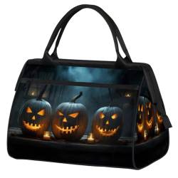 Halloween Kürbisse Kerze Turnbeutel für Damen Herren, Reise Sport Duffel Bag mit Trolleyhülle, wasserdichte Sport Gym Bag Weekender Übernachtung Tasche Carry On Tote Bag für Reisen Gym Sport, von cfpolar