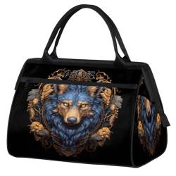 Handsome Wolf Head Illustration Travel Sports Bag for Women Essentials Customized Name Carry On Duffel Gym Bag Personalized Accessories Large Tote Weekender Bag Ladies Beach Waterproof Bag, Farbe: von cfpolar