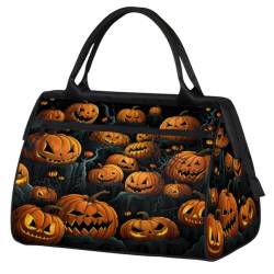 Happy Halloween Pumpkin Face Gym Bag for Women Men, Travel Sports Duffel Bag with Trolley Sleeve, Waterproof Sports Gym Bag Weekender Overnight Bag Carry On Tote Bag for Travel Gym Sport, Happy von cfpolar