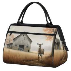 Herbst Hirsch Ahorn Baum Haus Turnbeutel für Damen Herren, Reise Sport Duffel Bag mit Trolleyhülle, wasserdichte Sport Gym Bag Weekender Übernachtung Tasche Carry On Tote Bag für Reisen Gym Sport, von cfpolar