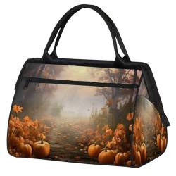 Herbst Kürbis Wald Baum Turnbeutel für Damen Herren, Reise Sport Duffel Bag mit Trolleyhülle, wasserdichte Sport Gym Bag Weekender Übernachtung Tasche Carry On Tote Bag für Reisen Gym Sport, Herbst von cfpolar