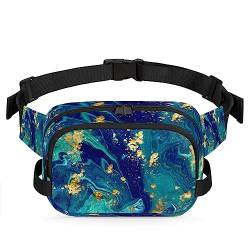 Liquid Blue Marbled Gold Pattern Fanny Pack for Men Women, Waterproof Travel Square Waist Bag Pack, Crossbody Chest Belt Bum Sling Shoulder Bag Purse for Travel Hiking Cycling Running, Multi153, von cfpolar