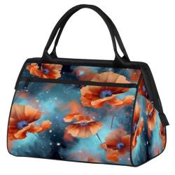 Mohnblumen Sternenhimmel Turnbeutel für Damen Herren, Reise Sport Duffel Bag mit Trolleyhülle, wasserdichte Sport Gym Bag Weekender Übernachtung Tasche Carry On Tote Bag für Reisen Gym Sport, von cfpolar