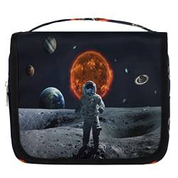 Moon Astronaut Earth Hanging Travel Toiletry Bag, Portable Makeup Cosmetic Bag for Women with Hanging Hook, Water-resistant Toiletry Kit Organizer for Toiletries Shower Bathroom Cosmetics Accessories von cfpolar