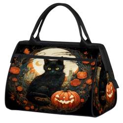 Moon Schwarze Katze Kürbisse Turnbeutel für Damen Herren, Reise Sport Duffel Bag mit Trolleyhülle, wasserdichte Sport Gym Bag Weekender Übernachtung Tasche Carry On Tote Bag für Reisen Gym Sport, Moon von cfpolar