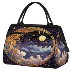 Moon Sun Clouds Pattern Gym Bag for Women Men, Travel Sports Duffel Bag with Trolley Sleeve, Waterproof Sports Gym Bag Weekender Overnight Bag Carry On Tote Bag for Travel Gym Sport, Mond Sonne Wolken von cfpolar