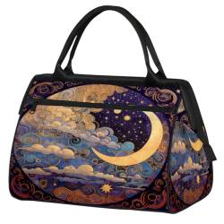 Moons Sun Clouds Print Gym Bag for Women Men, Travel Sports Duffel Bag with Trolley Sleeve, Waterproof Sports Gym Bag Weekender Overnight Bag Carry On Tote Bag for Travel Gym Sport, Mond Sonne Wolken von cfpolar