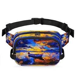 Ölgemälde Himmel Sonnenuntergang Boot Bauchtasche für Männer Frauen, Modische Crossbody Gürteltaschen Quadratische Taille Pack mit verstellbarem Gurt für Reisen Wandern Workout Radfahren Laufen von cfpolar