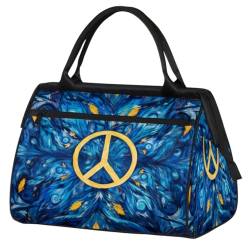 Peace-Zeichen blauer Hintergrund Turnbeutel für Damen Herren, Reise Sport Duffel Bag mit Trolleyhülle, wasserdichte Sport Gym Bag Weekender Übernachtung Tasche Carry On Tote Bag für Reisen Gym Sport, von cfpolar