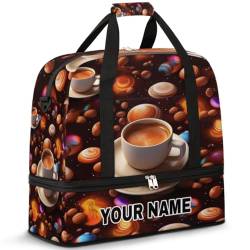 Personalisierbare Reisetasche für Damen und Herren, personalisierbar, Sporttasche mit Schuhfach, faltbare Tanztasche, Wochenendtasche, Übernachtungstasche, Weltraum-Kaffeetasse, Weltraum-Kaffeetasse, von cfpolar