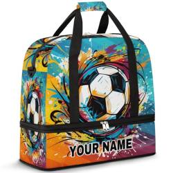 Personalisierbare Reisetasche für Damen und Herren, personalisierbar, Sporttasche mit Schuhfach, faltbare Tanztasche, Wochenendtasche, Übernachtungstasche, abstrakter Sport, bunter Fußball, Abstrakter von cfpolar