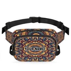 Personalisierte Bauchtasche für Männer und Frauen, wasserdicht, individueller Namen, Reise-Hüfttasche, Brustgürtel, Bauchtasche, Umhängetasche, Geldbörse, abstrakte Mandala-Blume, Abstrakte von cfpolar