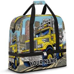 Personalisierte Reisetasche für Damen und Herren, personalisierbar, Sporttasche mit Schuhfach, faltbare Tanztasche, Wochenendtasche, Übernachtungstasche, Cartoon-Truck, Auto, Cartoon-LKW-Auto, von cfpolar