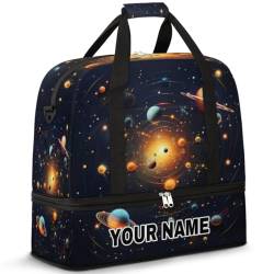 Personalisierte Reisetasche für Damen und Herren, personalisierbar, Sporttasche mit Schuhfach, faltbare Tanztasche, Wochenendtasche, Übernachtungstasche, kosmische Weltraumplaneten, Kosmische von cfpolar