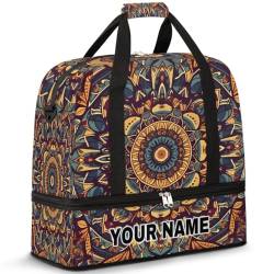 Personalisierte Reisetasche für Damen und Herren, personalisierbar, Sporttasche mit Schuhfach, faltbare Tanztasche, Wochenendtasche, Übernachtungstaschen, abstrakte Mandala-Blume, Abstrakte von cfpolar