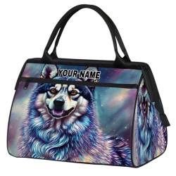 Personalisierte Reisetasche für Damen und Herren, personalisierbar, wasserdicht, Sporttasche, Wochenendtasche, Übernachtungstasche, Handgepäcktasche, Tierwolf, bunte Punkte, Tierwolf, bunte Punkte, von cfpolar