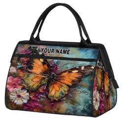 Personalisierte Reisetasche für Damen und Herren, personalisierbar, wasserdicht, Sporttasche, Wochenendtasche, Übernachtungstasche, Handgepäcktasche, abstrakte Schmetterlings-Blumen, Abstrakte von cfpolar