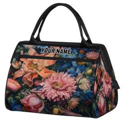 Personalisierte Reisetasche für Damen und Herren, personalisierbar, wasserdicht, Sporttasche, Wochenendtasche, Übernachtungstasche, Handgepäcktasche, bunte Blumen, Blätter, Bunte Blumen und Blätter, von cfpolar