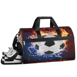 Personalisierte Sporttasche für Jungen und Herren, individuelle Sport-Reisetasche mit Schuhfach, maßgeschneiderte Mädchen-Tanztasche, Wochenend-Übernachtungstasche für Frauen, Kinder, Fußball in Feuer von cfpolar