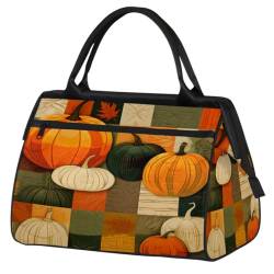 Pumpkin Maple Leaf Plaid Gym Bag for Women Men, Travel Sports Duffel Bag with Trolley Sleeve, Waterproof Sports Gym Bag Weekender Overnight Bag Carry On Tote Bag for Travel Gym Sport, Kürbis von cfpolar