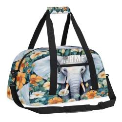 Reisetasche für Kinder, Motiv: Elefanten-Gänseblümchen, Aquarellfarben, personalisierbar, für Teenager, Jungen, Fitnessstudio, Fußball, Handgepäck, Maletas, Para Niños, individuelle Turn-, Tanz- und von cfpolar