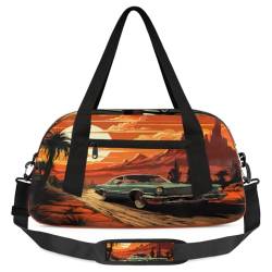 Reisetasche für Kinder, Retro, Western-Sonnenuntergang, Auto, leicht, wasserabweisend, faltbar, Sporttasche, Wochenender, Übernachtung, Übernachtung, Handgepäcktasche für Schule, Praxis, Reisen, von cfpolar