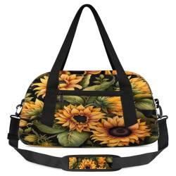 Reisetasche für Kinder, Retro-Sonnenblumen, leicht, wasserabweisend, faltbar, Sporttasche, Wochenender, Übernachtung, Übernachtung, Handgepäcktasche für Schule, Praxis, Reisen, Jungen und Mädchen, von cfpolar