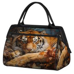 Sleeping Tiger Leaves Gym Bag for Women Men, Travel Sports Duffel Bag with Trolley Sleeve, Waterproof Sports Gym Bag Weekender Overnight Bag Carry On Tote Bag for Travel Gym Sport, Schlafende von cfpolar