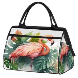 Sommer Flamingo Tropische Blätter Turnbeutel für Damen Herren, Reise Sport Duffel Bag mit Trolleyhülle, wasserdichte Sport Gym Bag Weekender Übernachtung Tasche Carry On Tote Bag für Reisen Gym Sport, von cfpolar