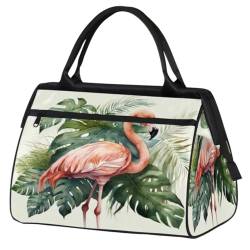 Sommer Flamingo Tropische Palmenblätter Turnbeutel für Damen Herren, Reise Sport Duffel Bag mit Trolleyhülle, wasserdichte Sport Gym Bag Weekender Übernachtung Tasche Carry On Tote Bag für Reisen Gym von cfpolar