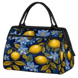 Sommer Zitronenblaue Blumen Turnbeutel für Damen Herren, Reise Sport Duffel Bag mit Trolleyhülle, wasserdichte Sport Gym Bag Weekender Übernachtung Tasche Carry On Tote Bag für Reisen Gym Sport, von cfpolar