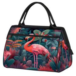 Sporttasche mit rosa Flamingo-Blumen und Blättern für Damen und Herren, Reise-Sporttasche mit Trolley-Hülle, wasserdichte Sporttasche, Wochenend-Übernachtungstasche, Tragetasche für Reisen, von cfpolar