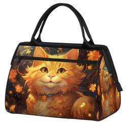 Süße Katze Blumen Turnbeutel für Damen Herren, Reise Sport Duffel Bag mit Trolleyhülle, wasserdichte Sport Gym Bag Weekender Übernachtung Tasche Carry On Tote Bag für Reisen Gym Sport, Niedliche von cfpolar