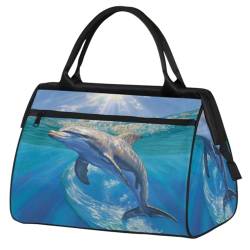 Summer Sea Dolphins Gym Bag for Women Men, Travel Sports Duffel Bag with Trolley Sleeve, Waterproof Sports Gym Bag Weekender Overnight Bag Carry On Tote Bag for Travel Gym Sport, Sommer Meer Delfine, von cfpolar