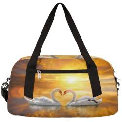 Swan Love Heart Sunset Kinder Duffle Bag Mädchen Tanztasche Leicht Wasserabweisend Faltbar Sport Gym Bag Weekender Übernachtung Übernachtung Handgepäck Reisetasche für Jungen Mädchen von cfpolar