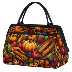 Thanksgiving Food Pumpkin Corn Gym Bag for Women Men, Travel Sports Duffel Bag with Trolley Sleeve, Waterproof Sports Gym Bag Weekender Overnight Bag Carry On Tote Bag for Travel Gym Sport, von cfpolar