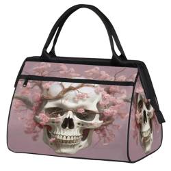 Totenkopf Blumen Zweige Turnbeutel für Damen Herren, Reise Sport Duffel Bag mit Trolleyhülle, wasserdichte Sport Gym Bag Weekender Übernachtung Tasche Carry On Tote Bag für Reisen Gym Sport, Schädel von cfpolar