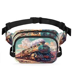Vintage Steam Train Fanny Pack for Men Women, Fashionable Crossbody Belt Bags Square Waist Pack with Adjustable Strap for Travel Hiking Workout Cycling Running von cfpolar