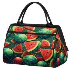 Watercolor Fruits Watermelon Gym Bag for Women Men, Travel Sports Duffel Bag with Trolley Sleeve, Waterproof Sports Gym Bag Weekender Overnight Bag Carry On Tote Bag for Travel Gym Sport, Aquarell von cfpolar