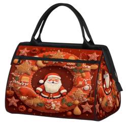 Weihnachtskranz Weihnachtsmann Cookies Turnbeutel für Damen Herren, Reise Sport Duffel Bag mit Trolleyhülle, wasserdichte Sport Gym Bag Weekender Übernachtung Tasche Carry On Tote Bag für Reisen Gym von cfpolar